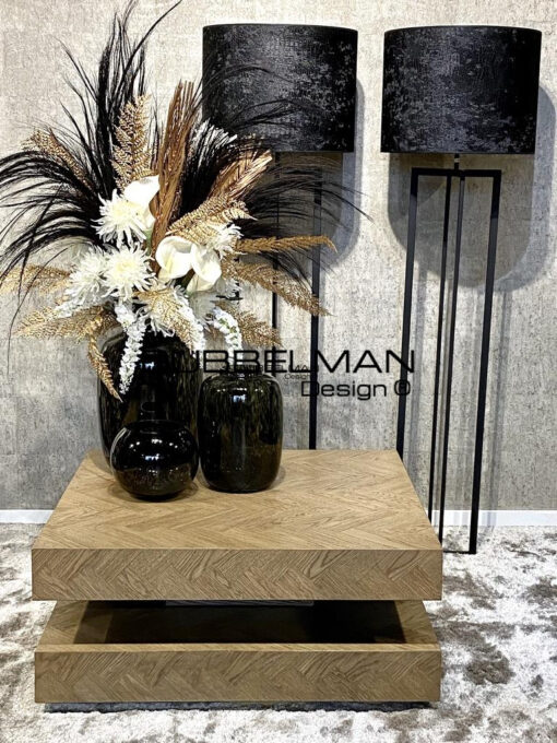 Block salontafel visgraat bruin oak 100x100x43 cm / Showroommodel