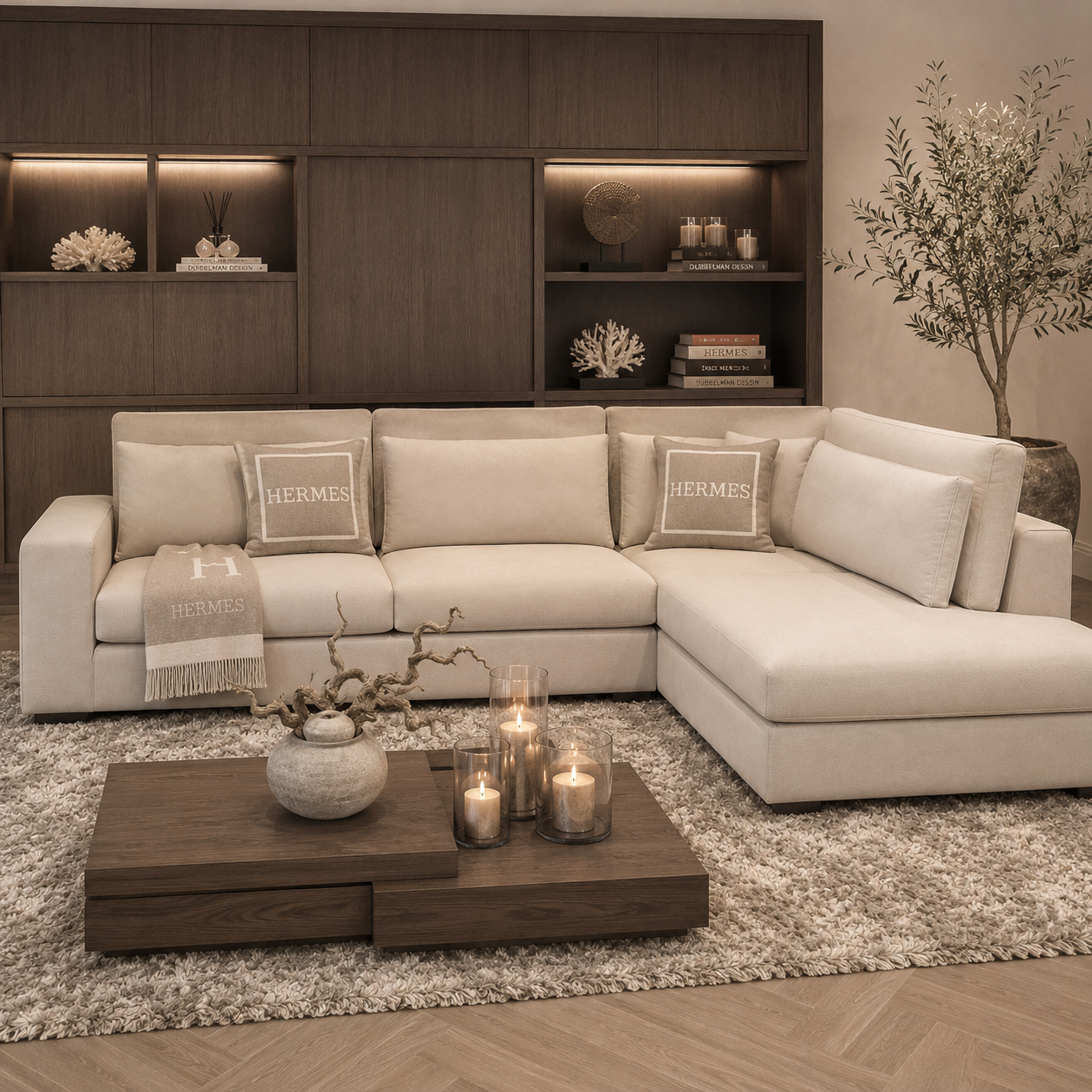 Comfortabele bank Boston van Dubbelman Design met luxe lendenkussens en hoogwaardige meubelstof.