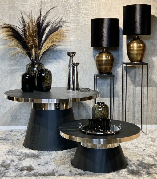 Ronde visgraat salontafel Elite zwart/zilver 100 cm / Showroommodel