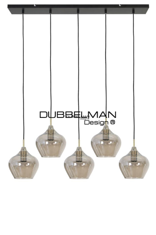 Hanglamp 5L antiek brons+smoke glas / 104 cm
