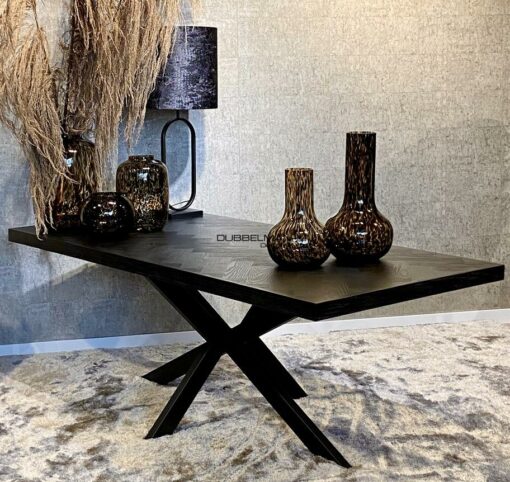 Eettafel rectangle visgraat black oak / black iron matrix poot 180 cm / T20-1017