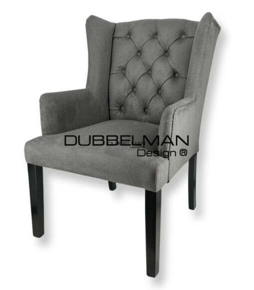 Armleuning wing chair suede grijs / rechte zwarte poot