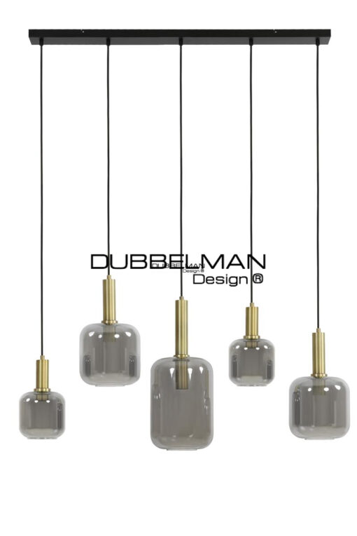 Hanglamp 5L antiek brons+smoke glas / 110 cm