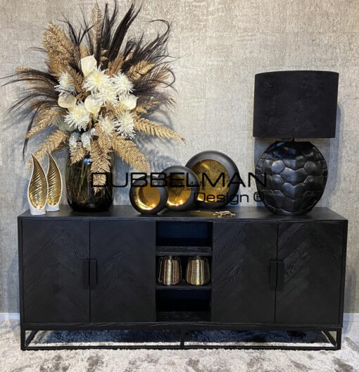 Dressoir Logan black oak visgraat zwart/zwart - Showroommodel