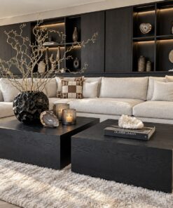 Vierkante salontafel Travon zwart eiken Dubbelman Design hotel chique