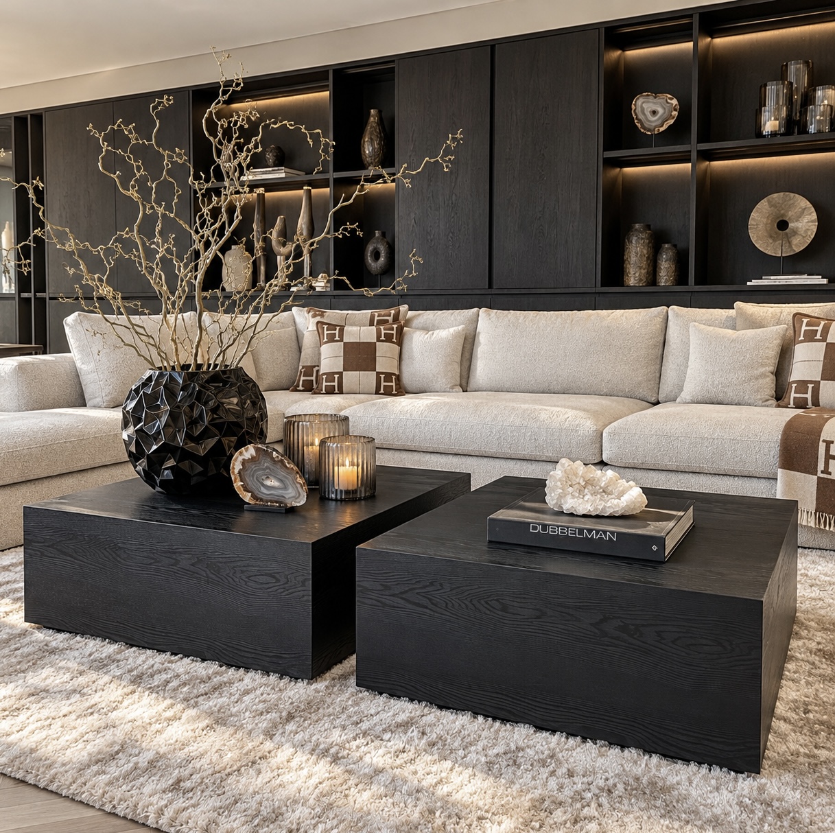 Vierkante salontafel Travon zwart eiken Dubbelman Design hotel chique