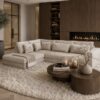 Moderne designbank Lana op maat van Dubbelman Design in een luxe meubelstof.
