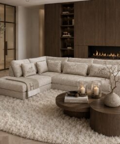 Moderne designbank Lana op maat van Dubbelman Design in een luxe meubelstof.