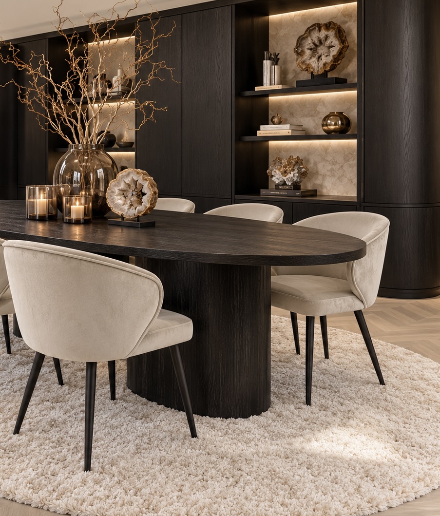 set van 6 eetkamerstoelen Denia velvet beige