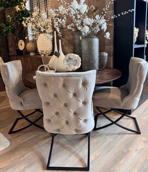 Set 4x Eetkamerstoel Lotus velvet beige