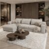 Moderne designbank Lana op maat van Dubbelman Design in een luxe meubelstof.