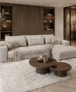 Moderne designbank Lana op maat van Dubbelman Design in een luxe meubelstof.