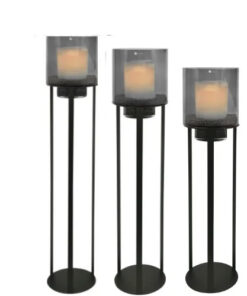 Windlicht open zwart + glas Large