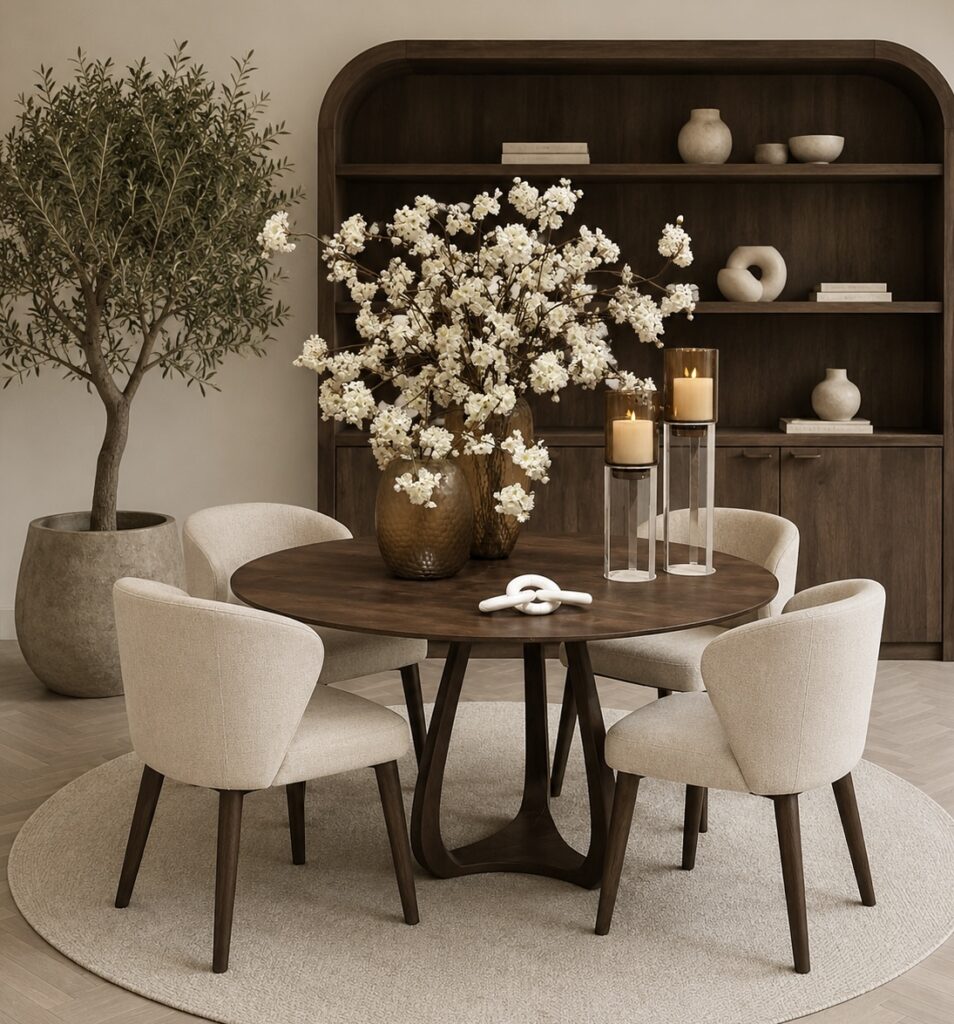 eettafel-mango-bruin-rond-tafel-merlo-japandi