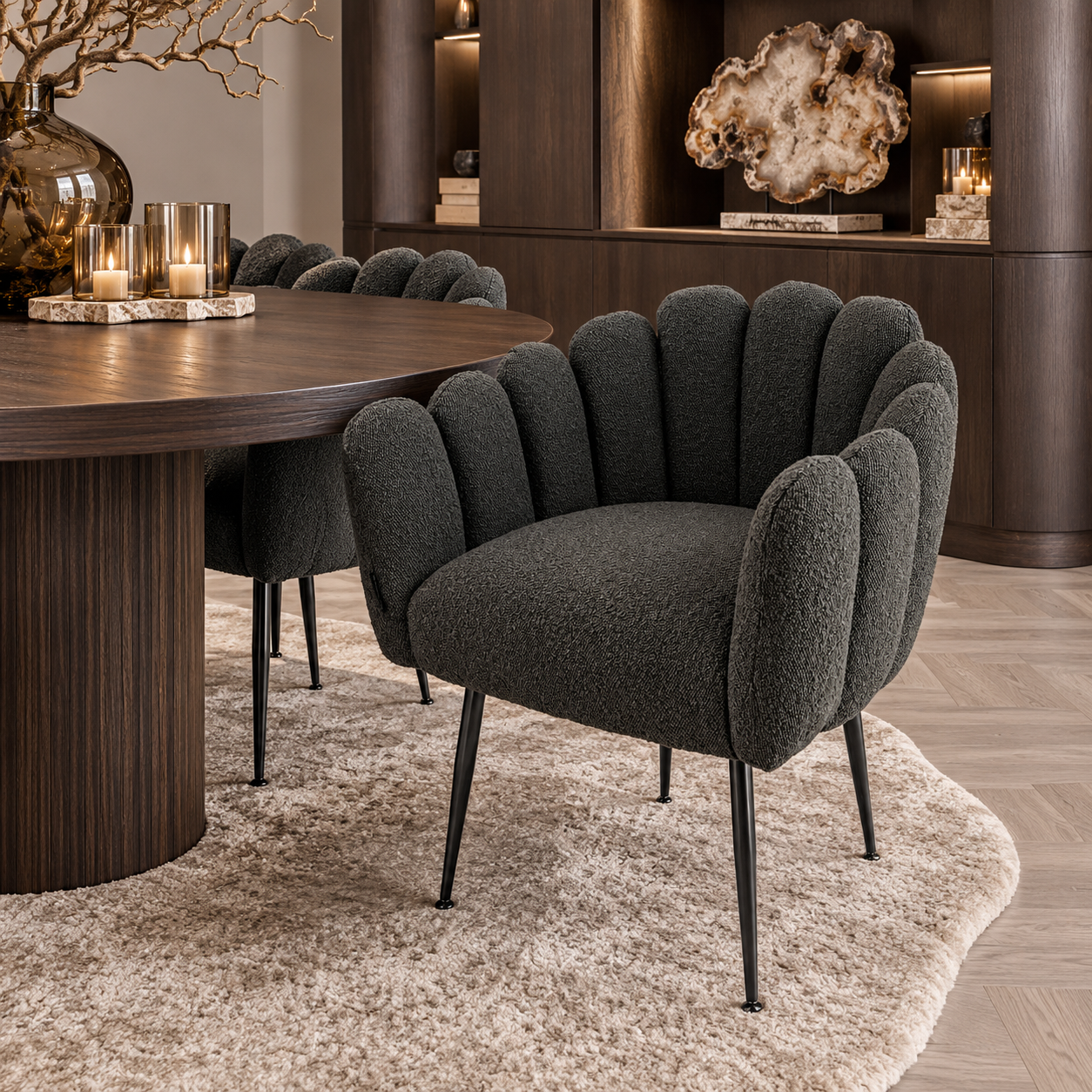 eetkamerstoel boucle antraciet dubbelman design