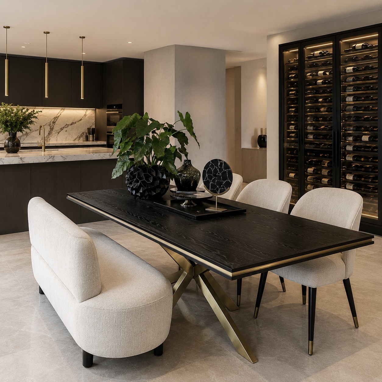 eettafel-tafel-duran-zwart-eiken-champagne-anodic brons-hotel-chique-hotelchic