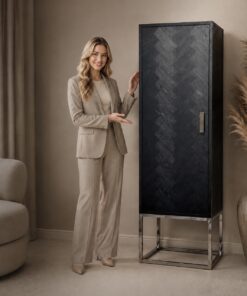 Kast 1 deur visgraat zwart / zilver / Showroommodel / Magazijn leegverkoop