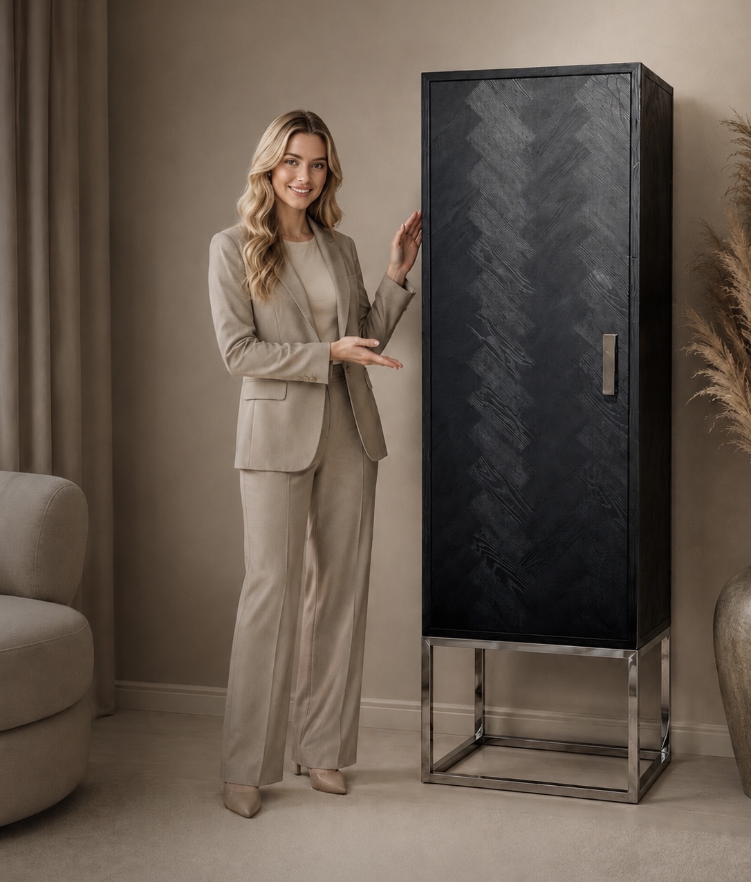 Kast 1 deur visgraat zwart / zilver / Showroommodel / Magazijn leegverkoop