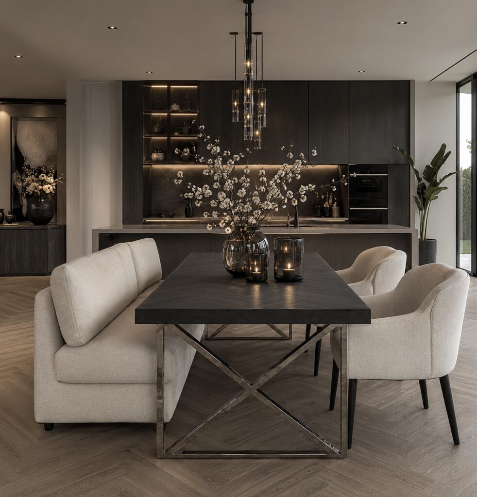 eettafel-tafel-zwart-eiken-visgraat-zilver-hotel-chique