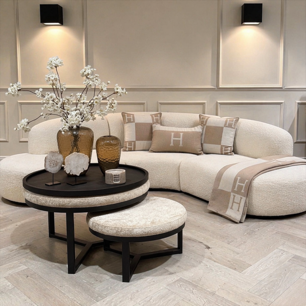 salontafel-rond-gestoffeerd-zwart-beige-bergen-hotel-chic