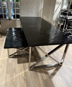 Eettafel + salontafel visgraat zwart / Showroom set / Magazijn leegverkoop