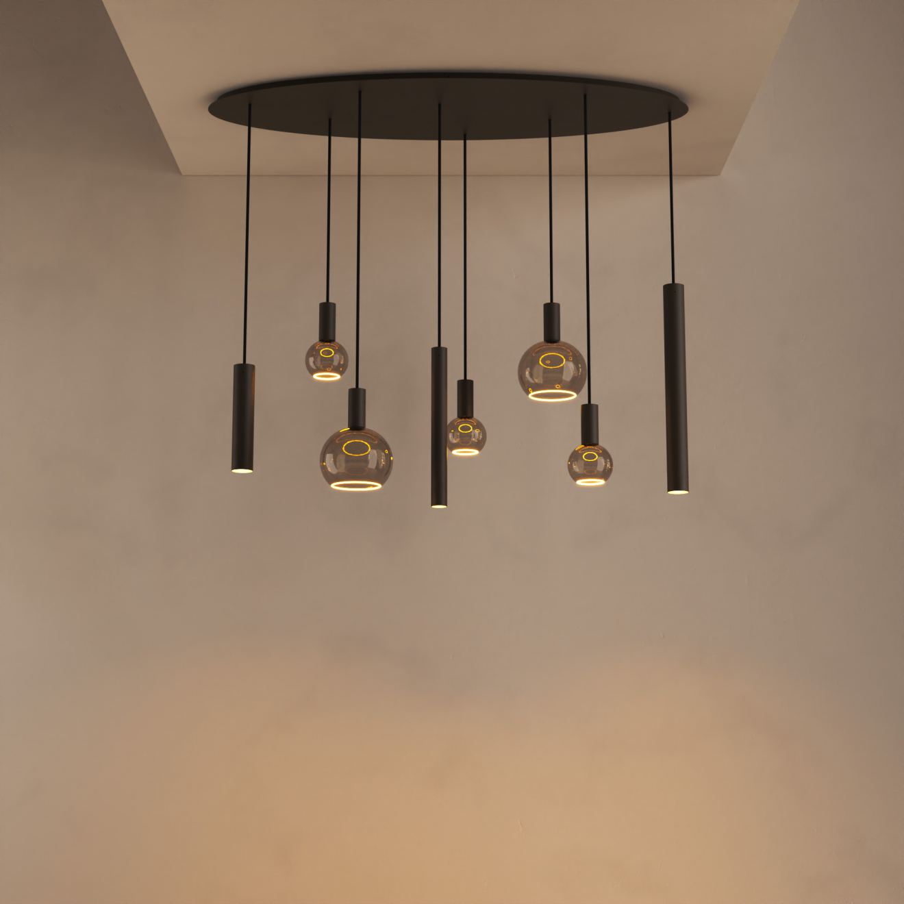 Hanglamp Riva ovaal Platinum 140 cm – 4310 + lichtbronnen