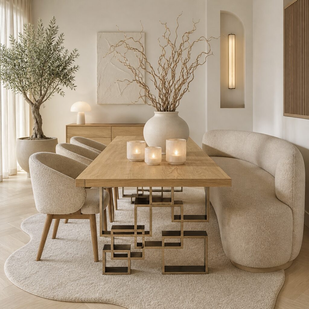 eettafel-tafel-naturel-eiken-japandi-stijl-eiken-hout-naturel-zilver