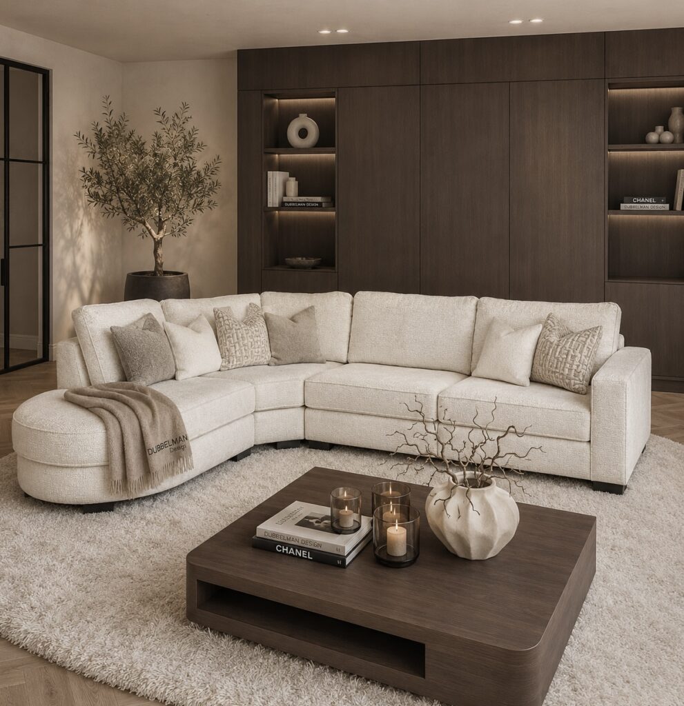 Luxe maatwerk bank Lavie van Dubbelman Design in hoogwaardige meubelstof