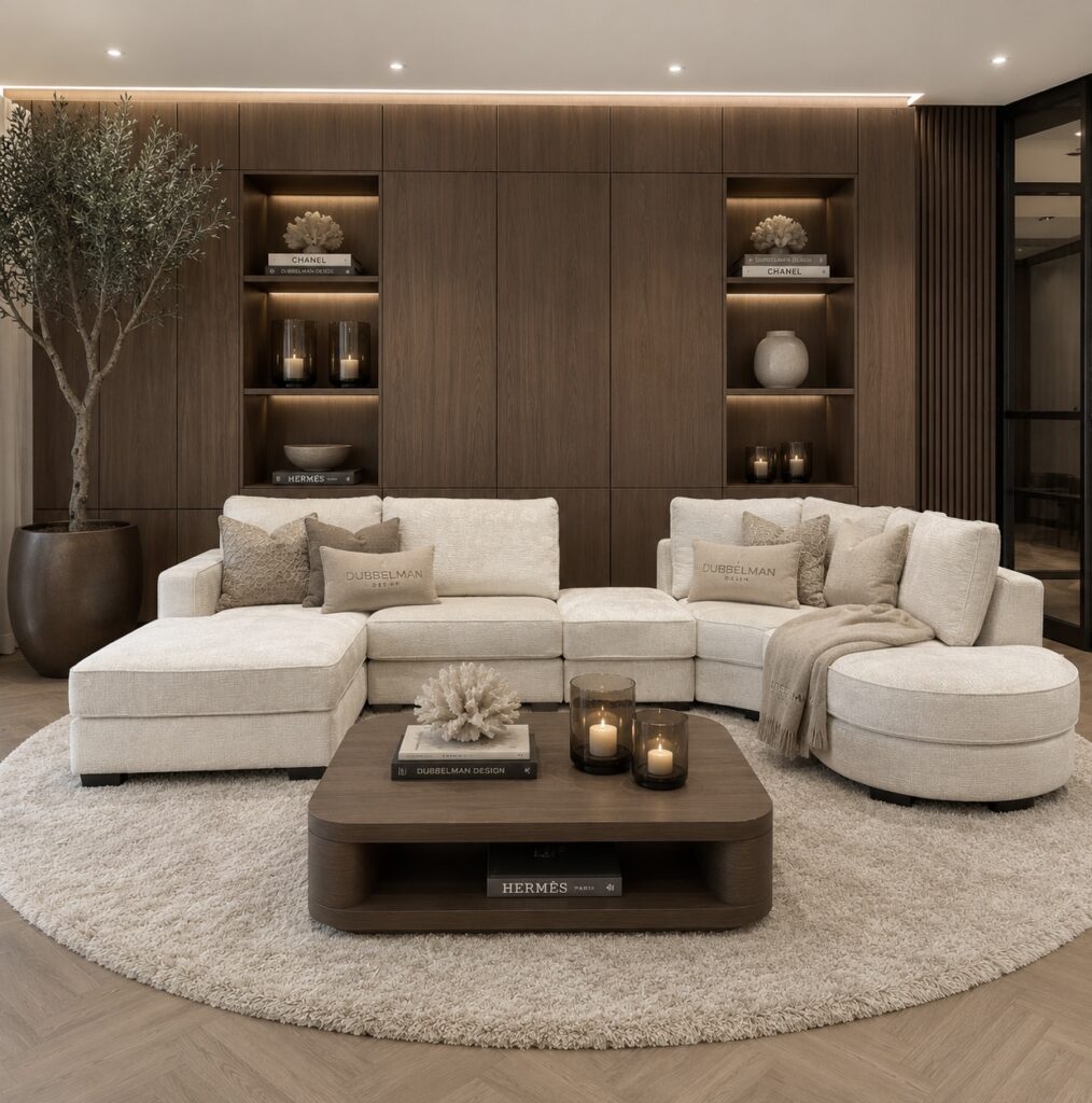 Luxe maatwerk bank Lavie van Dubbelman Design in hoogwaardige meubelstof