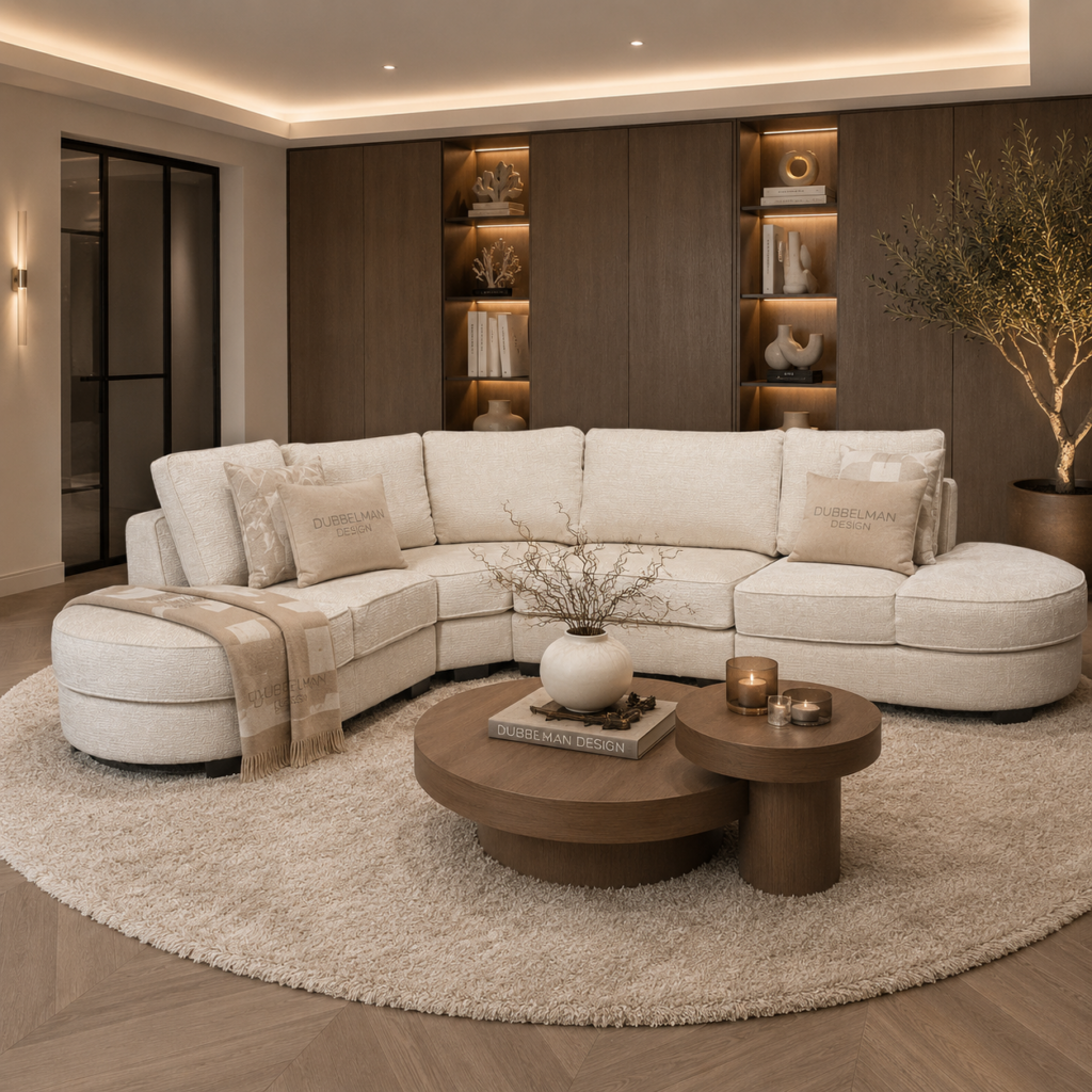 Luxe maatwerk bank Lavie van Dubbelman Design in hoogwaardige meubelstof