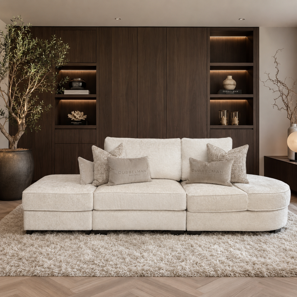 Luxe maatwerk bank Lavie van Dubbelman Design in hoogwaardige meubelstof
