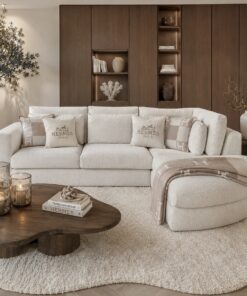 Exclusieve hoekbank Dubai van Dubbelman Design in een luxe meubelstof.