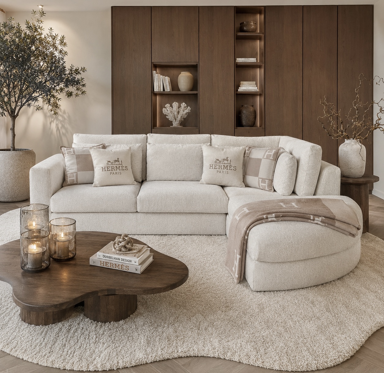 Exclusieve hoekbank Dubai van Dubbelman Design in een luxe meubelstof.