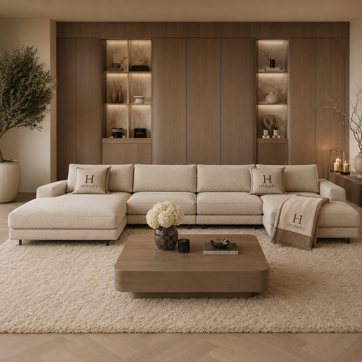 Bank Romée luxe maatwerk elementenbank in beige hotel chique interieur