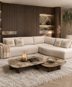 Exclusieve maatwerk bank Carón met geïntegreerde tafel, Dubbelman Design