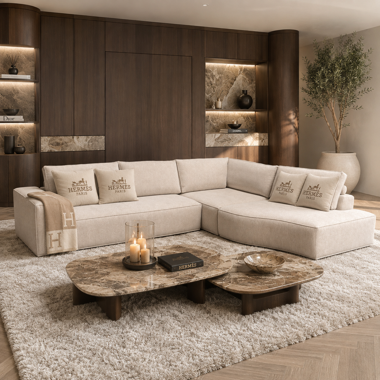 Exclusieve maatwerk bank Carón met geïntegreerde tafel, Dubbelman Design
