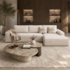 Luxe maatwerk bank Carón met geïntegreerde banktafel, Dubbelman Design