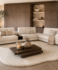 Bank Romée luxe maatwerk elementenbank met banktafel in beige hotel chique interieur