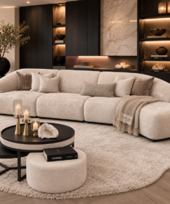 Bank Nivé, prachtige elementenbank op maat met ronde vormen en heerlijk zitcomfort van Dubbelman Design maatwerk hotel chique Japandi