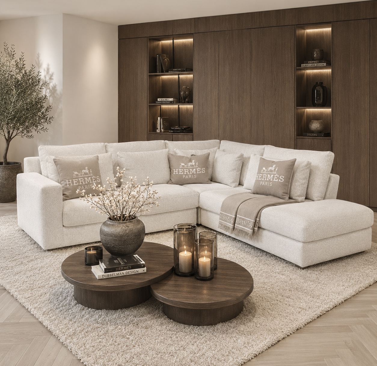 Exclusieve hoekbank Dubai van Dubbelman Design in een luxe meubelstof.