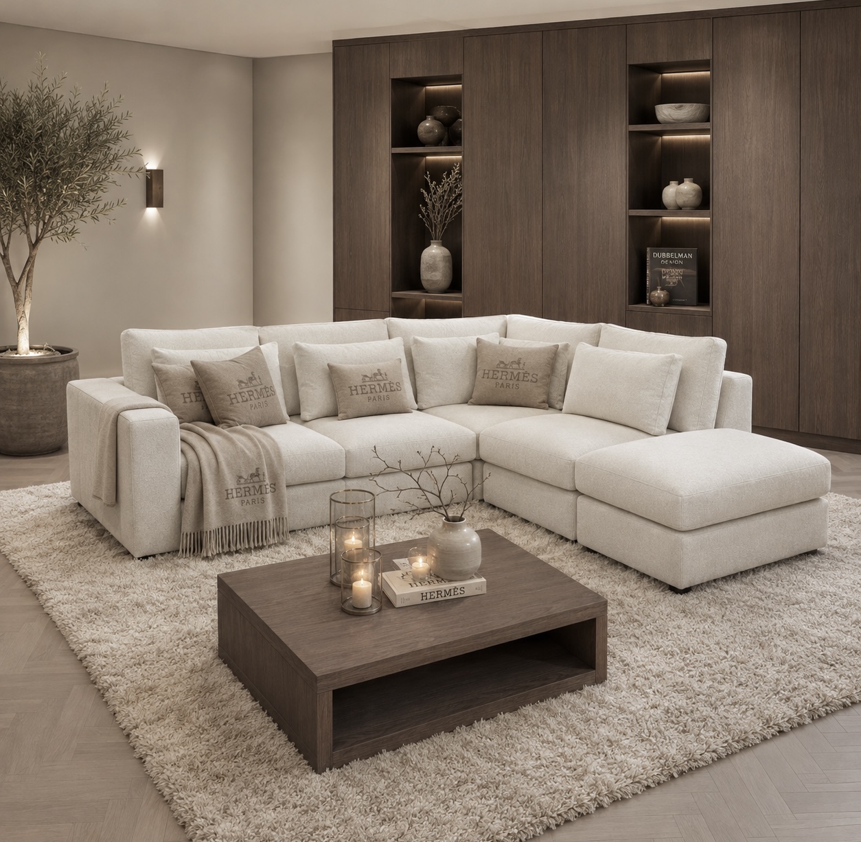 Exclusieve hoekbank Dubai van Dubbelman Design in een luxe meubelstof.