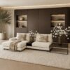 Corner Bench salontafel met Anodic Brown metalen frame en Onyx houten blad, luxe maatwerk salontafel