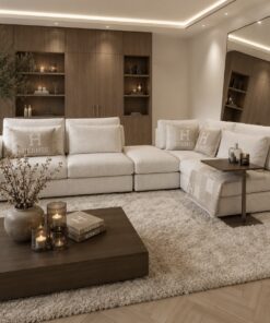 Exclusieve hoekbank Dubai van Dubbelman Design in een luxe meubelstof.