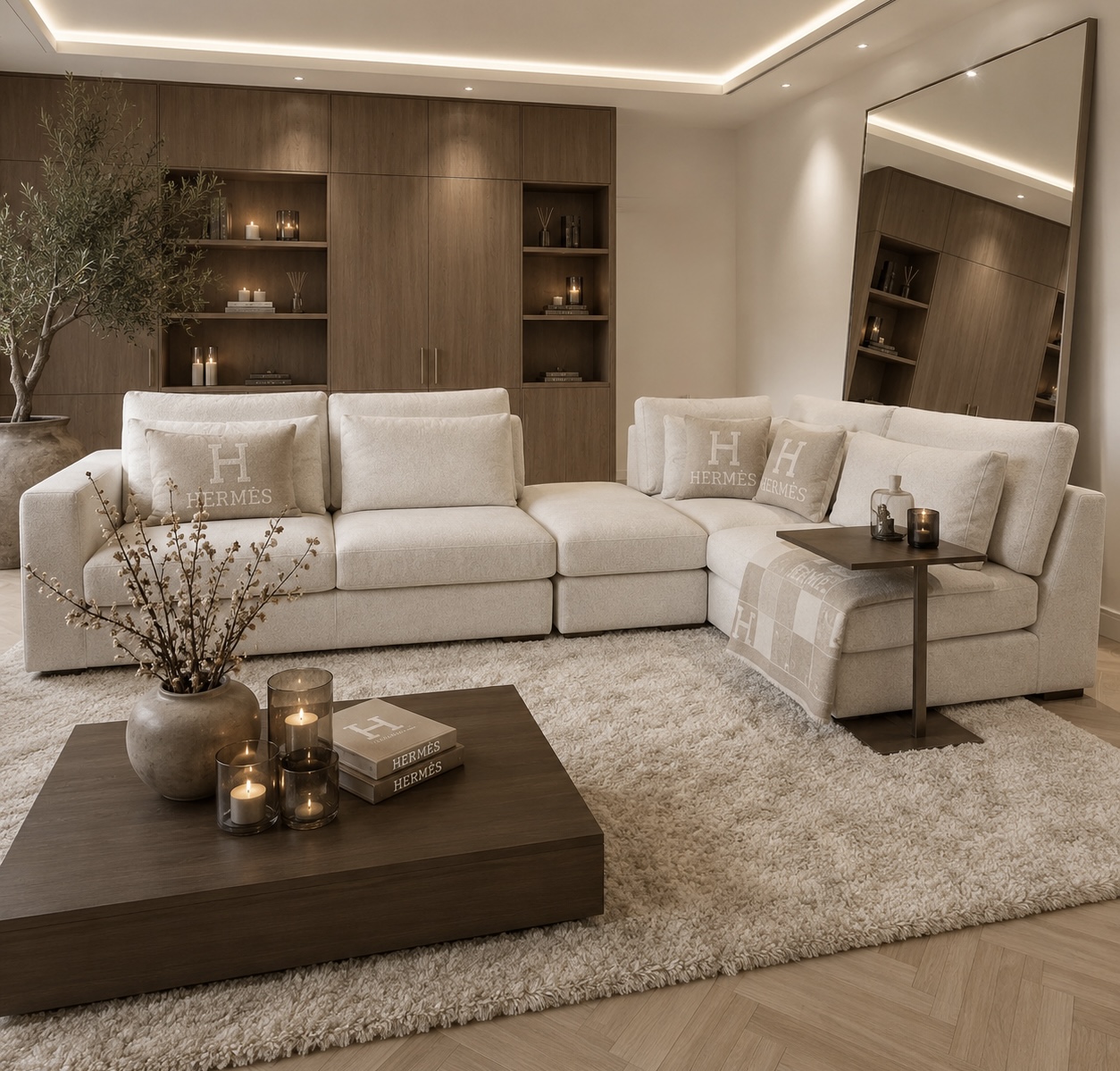 Exclusieve hoekbank Dubai van Dubbelman Design in een luxe meubelstof.
