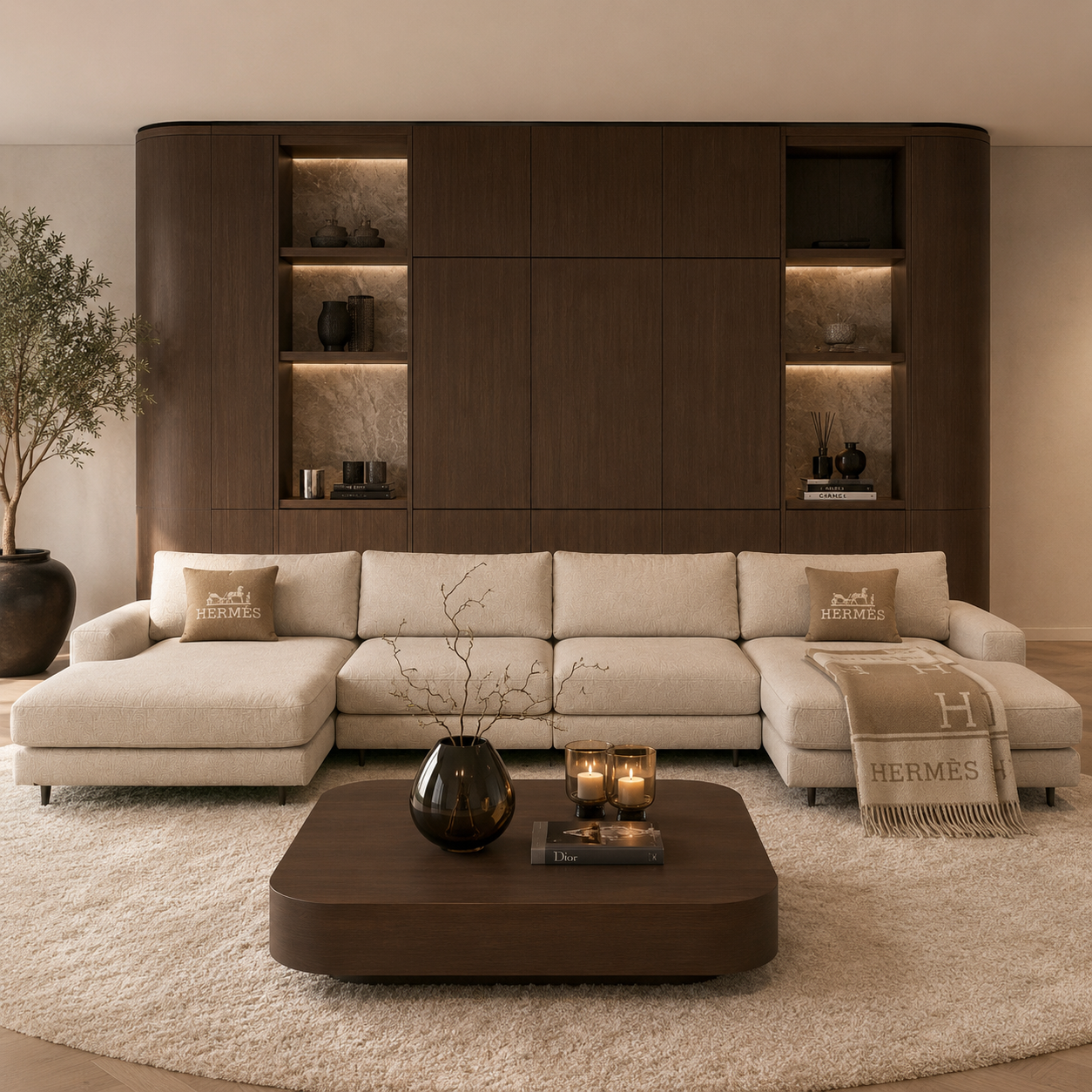 Bank Romée luxe maatwerk elementenbank in beige hotel chique interieur