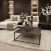 Corner Bench salontafel met Anodic Brown metalen frame en Onyx houten blad, luxe maatwerk salontafel