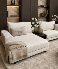 Bank Romée luxe maatwerk elementenbank met banktafel in beige hotel chique interieur