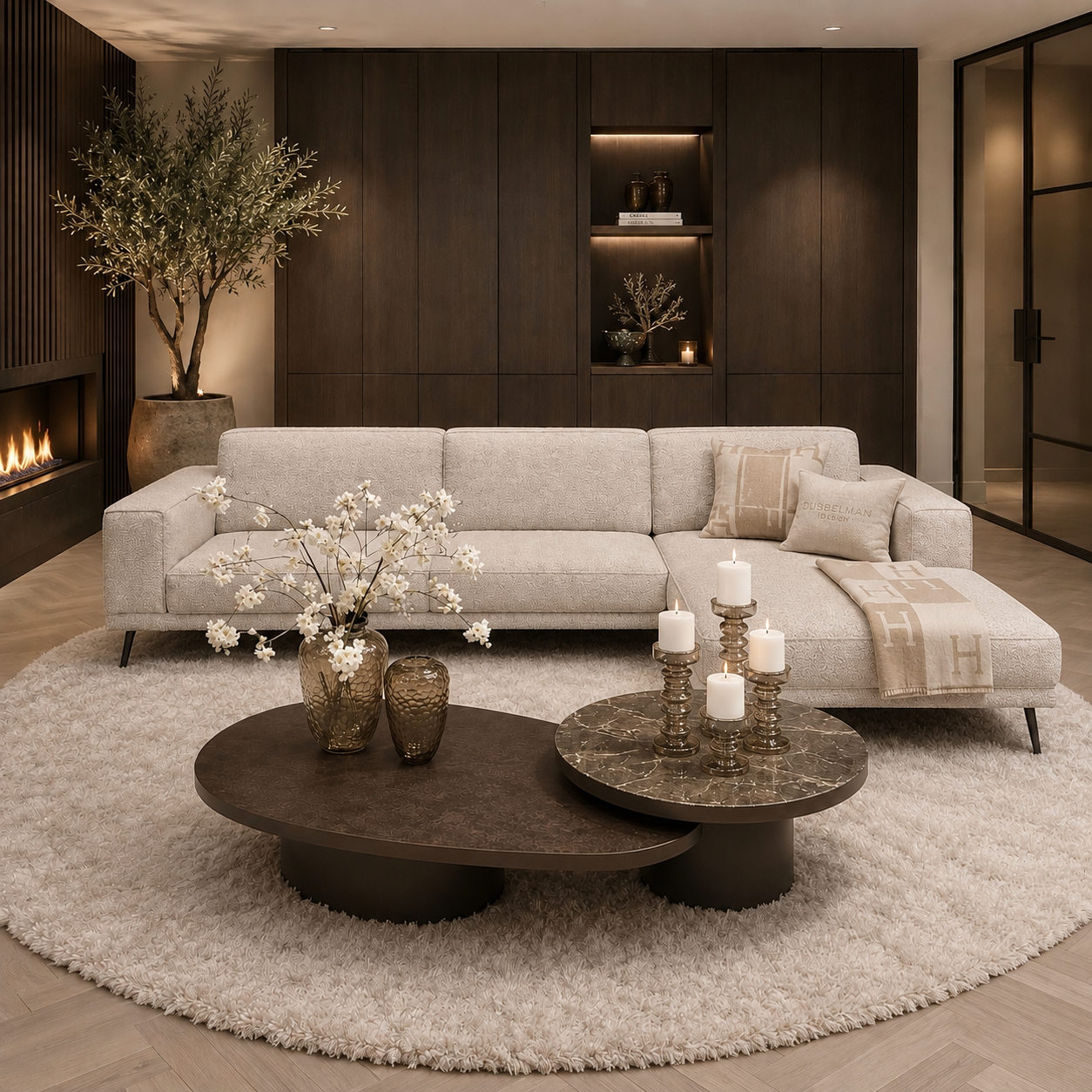 Moderne designbank Senna met vaste kussens en slanke pootje van Dubbelman Design