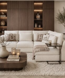 Exclusieve hoekbank Dubai van Dubbelman Design in een luxe meubelstof.
