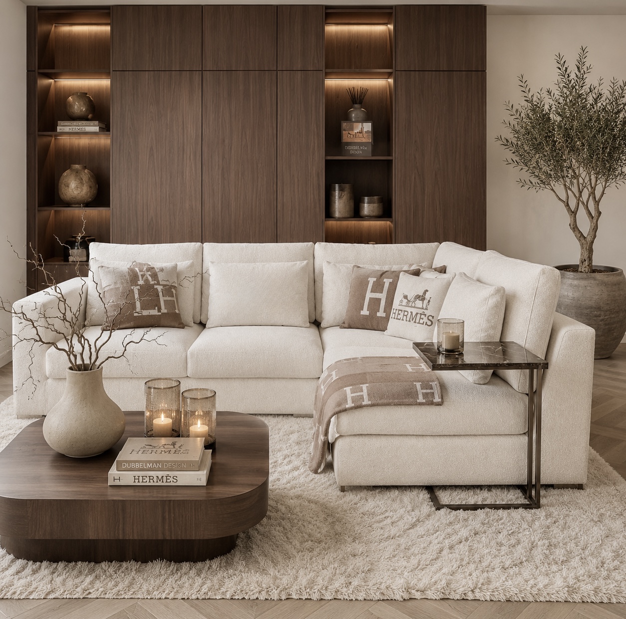 Exclusieve hoekbank Dubai van Dubbelman Design in een luxe meubelstof.